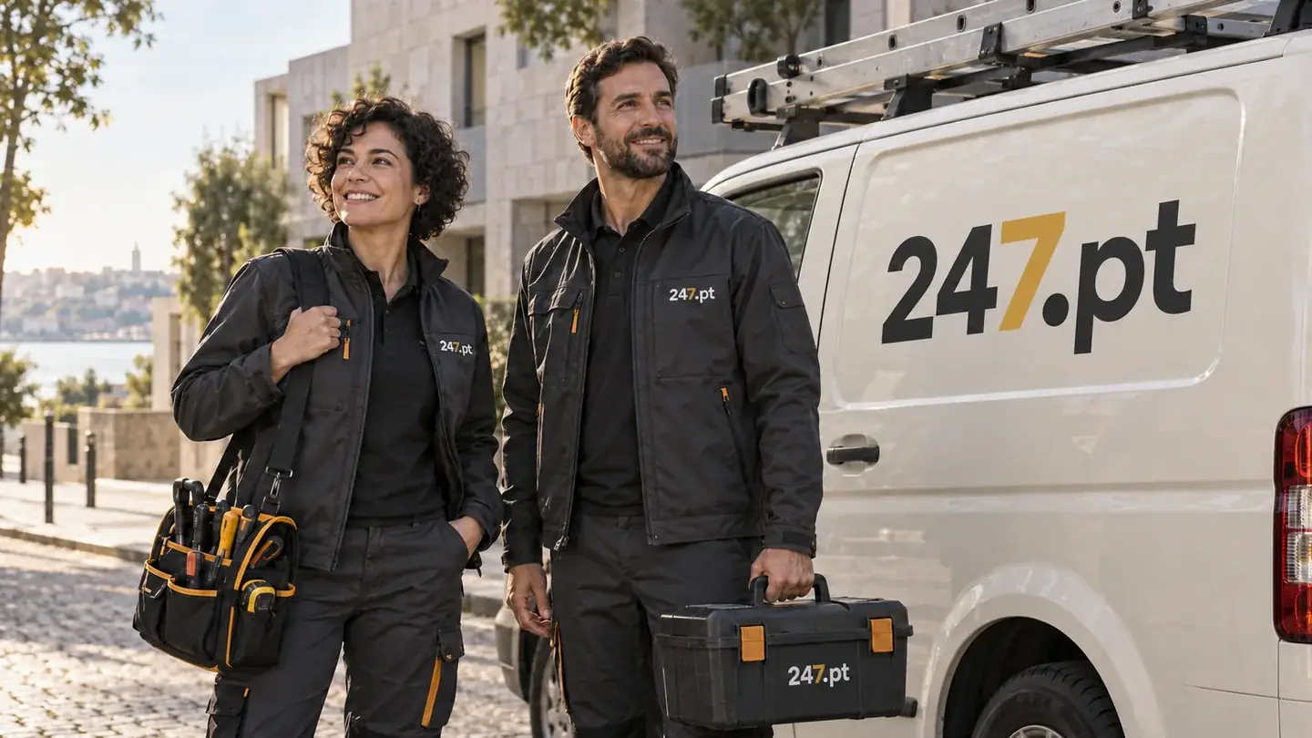 Visualização conceptual de equipa de assistência junto de uma carrinha com 247.pt